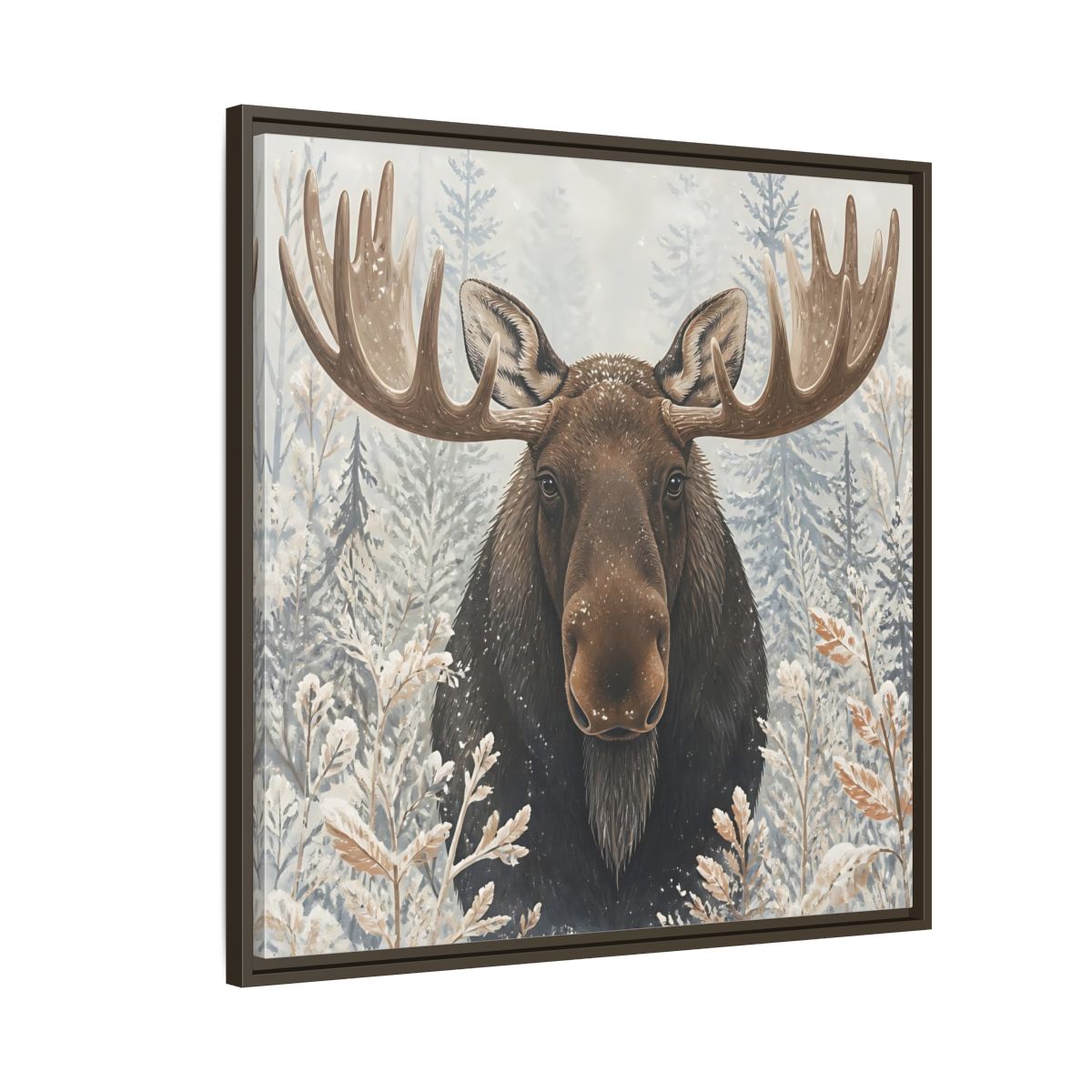 Side Mockup 8. Animals Moose Brown Moose shown as stretched canvas wall art