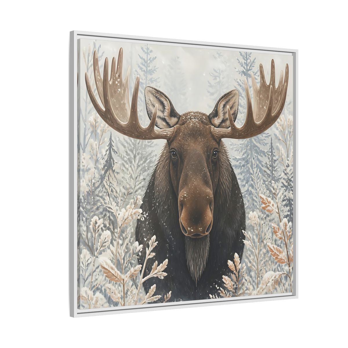 Side Mockup 4. Animals Moose Brown Moose shown as stretched canvas wall art