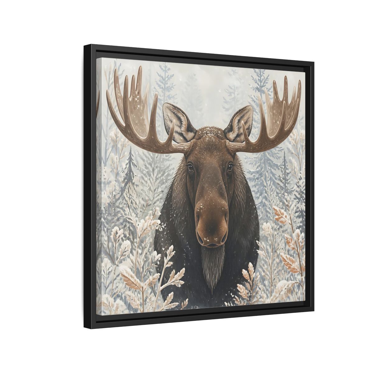 Side Mockup 12. Animals Moose Brown Moose shown as stretched canvas wall art