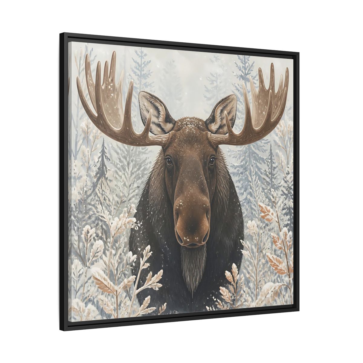 Side Mockup 30. Animals Moose Brown Moose shown as stretched canvas wall art