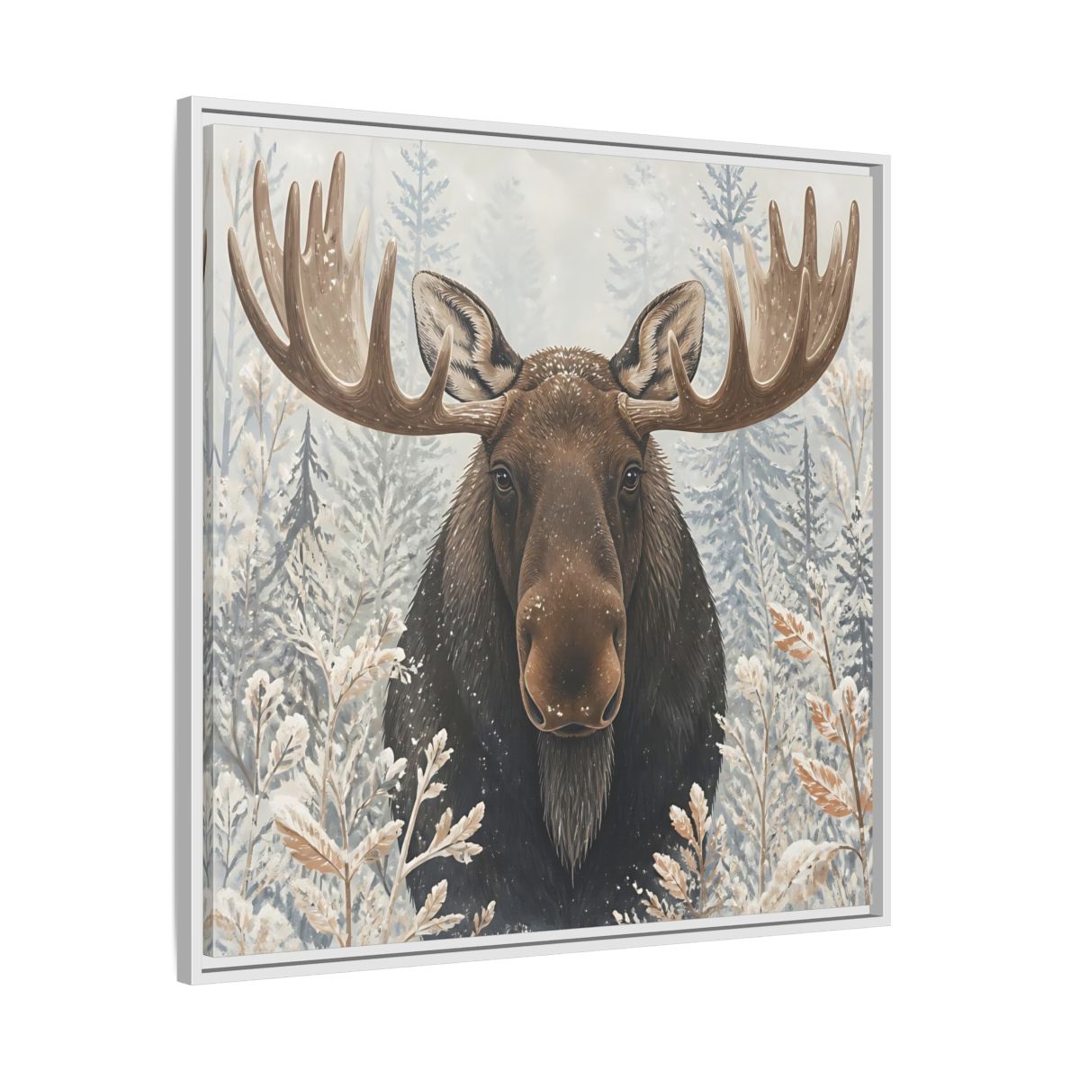 Side Mockup 25. Animals Moose Brown Moose shown as stretched canvas wall art