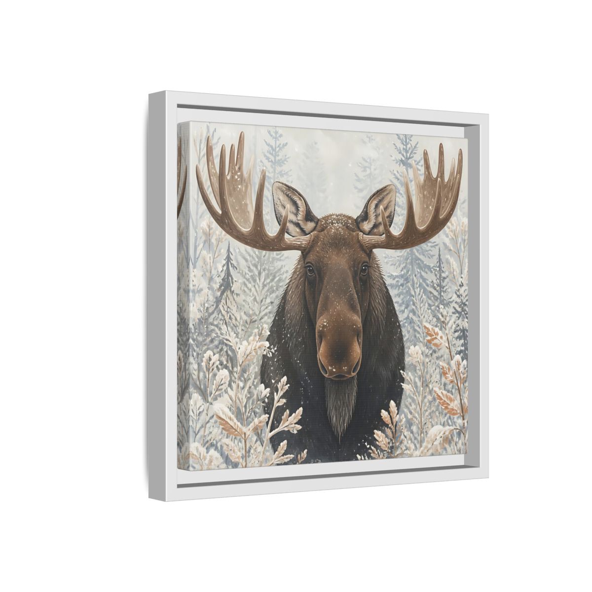 Side Mockup 16. Animals Moose Brown Moose shown as stretched canvas wall art