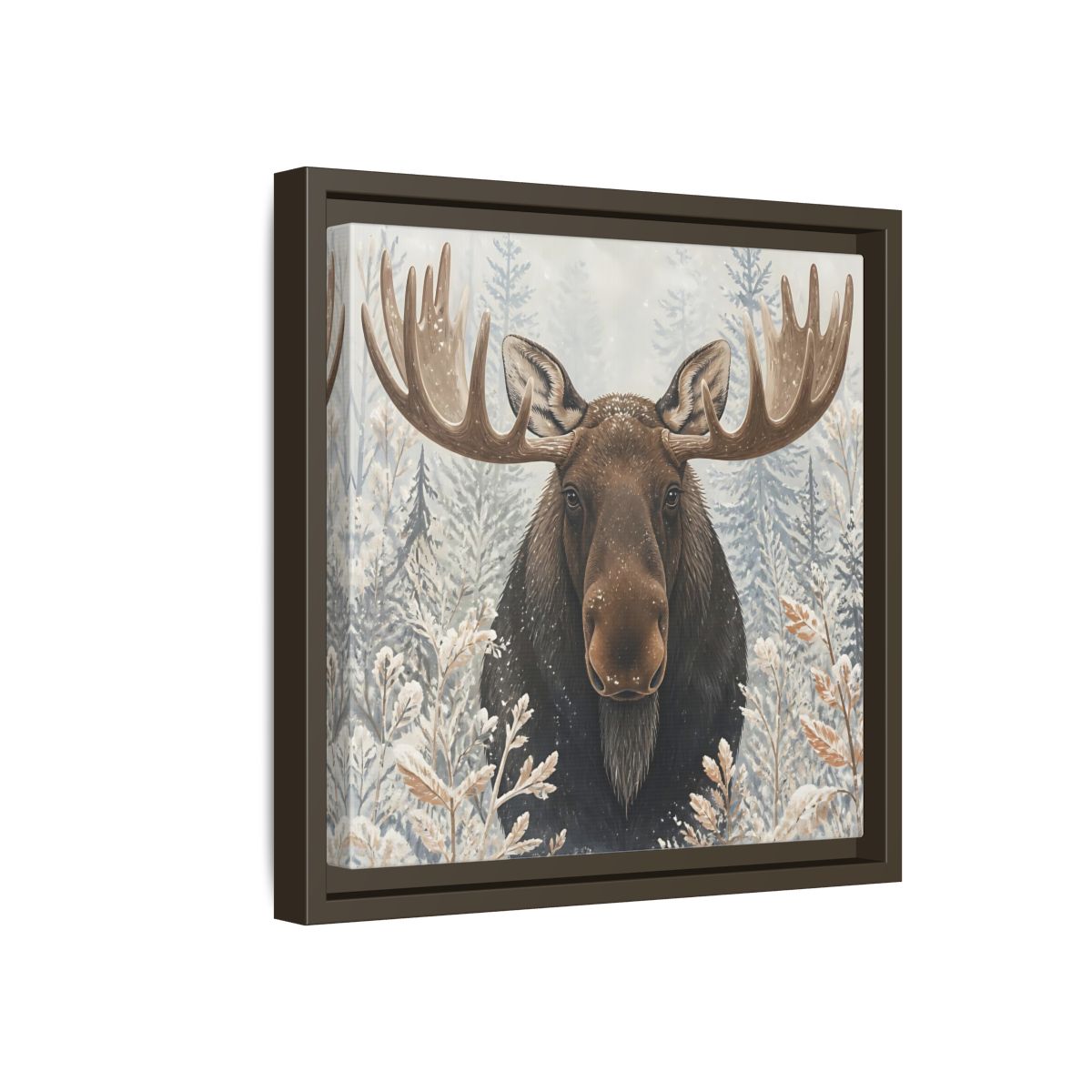 Side Mockup 17. Animals Moose Brown Moose shown as stretched canvas wall art