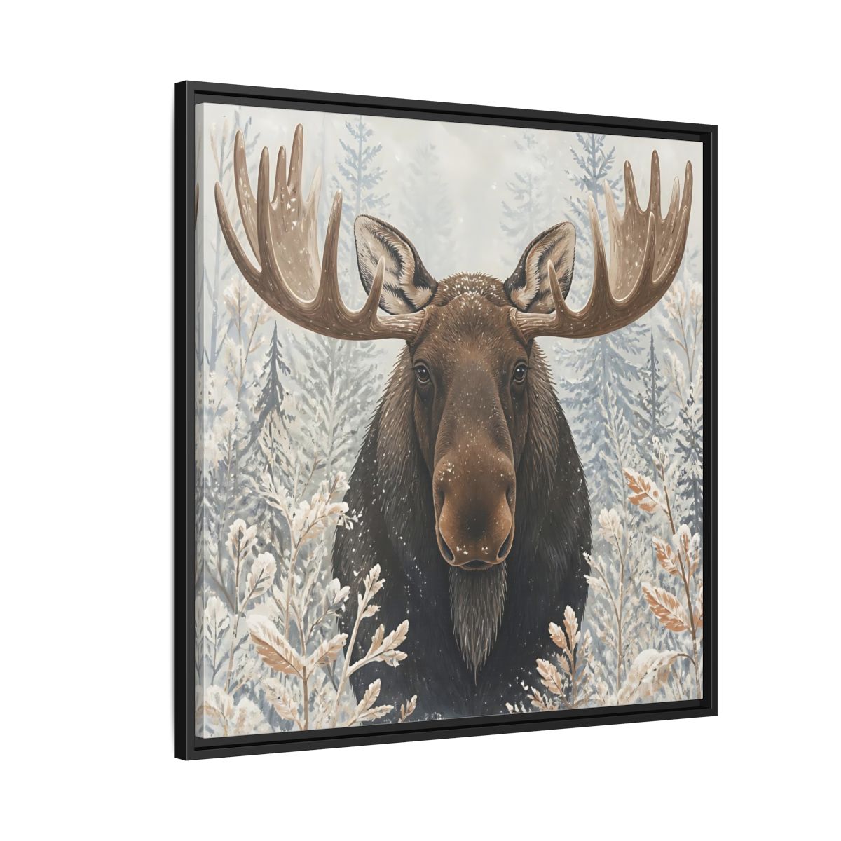 Side Mockup 9. Animals Moose Brown Moose shown as stretched canvas wall art