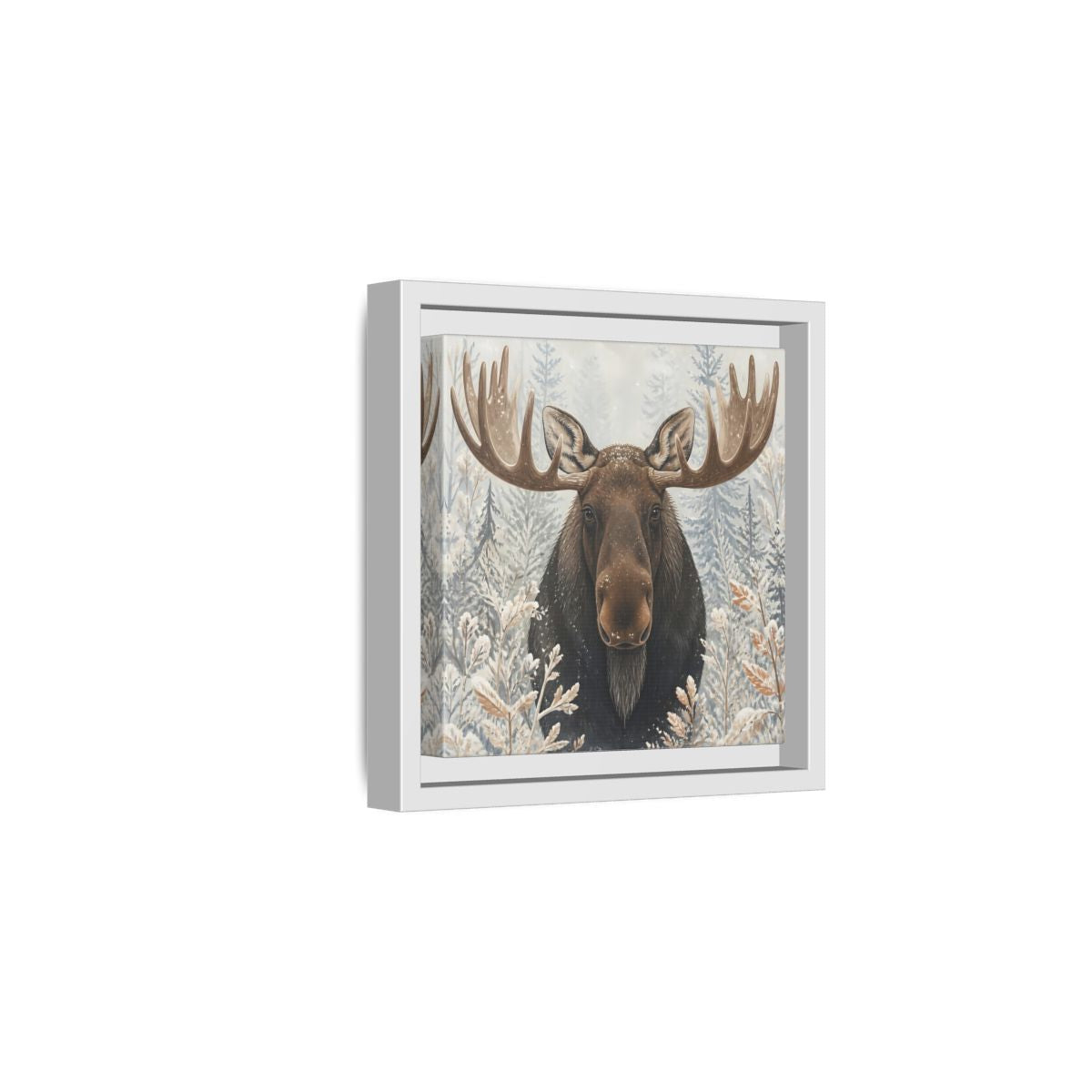 Side Mockup 1. Animals Moose Brown Moose shown as stretched canvas wall art