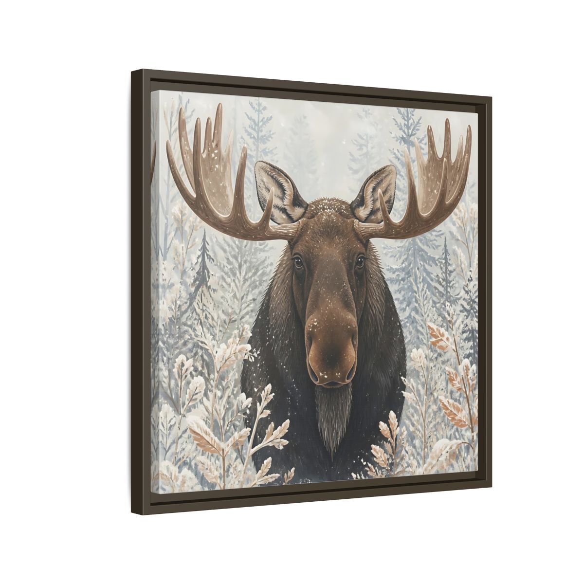 Side Mockup 11. Animals Moose Brown Moose shown as stretched canvas wall art