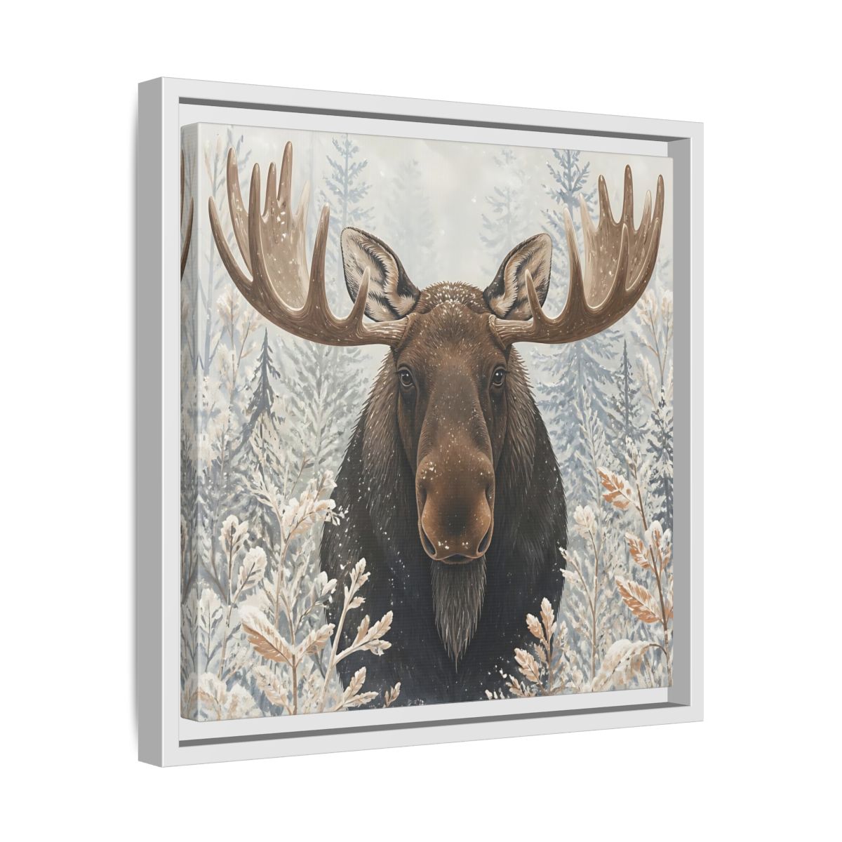 Side Mockup 28. Animals Moose Brown Moose shown as stretched canvas wall art