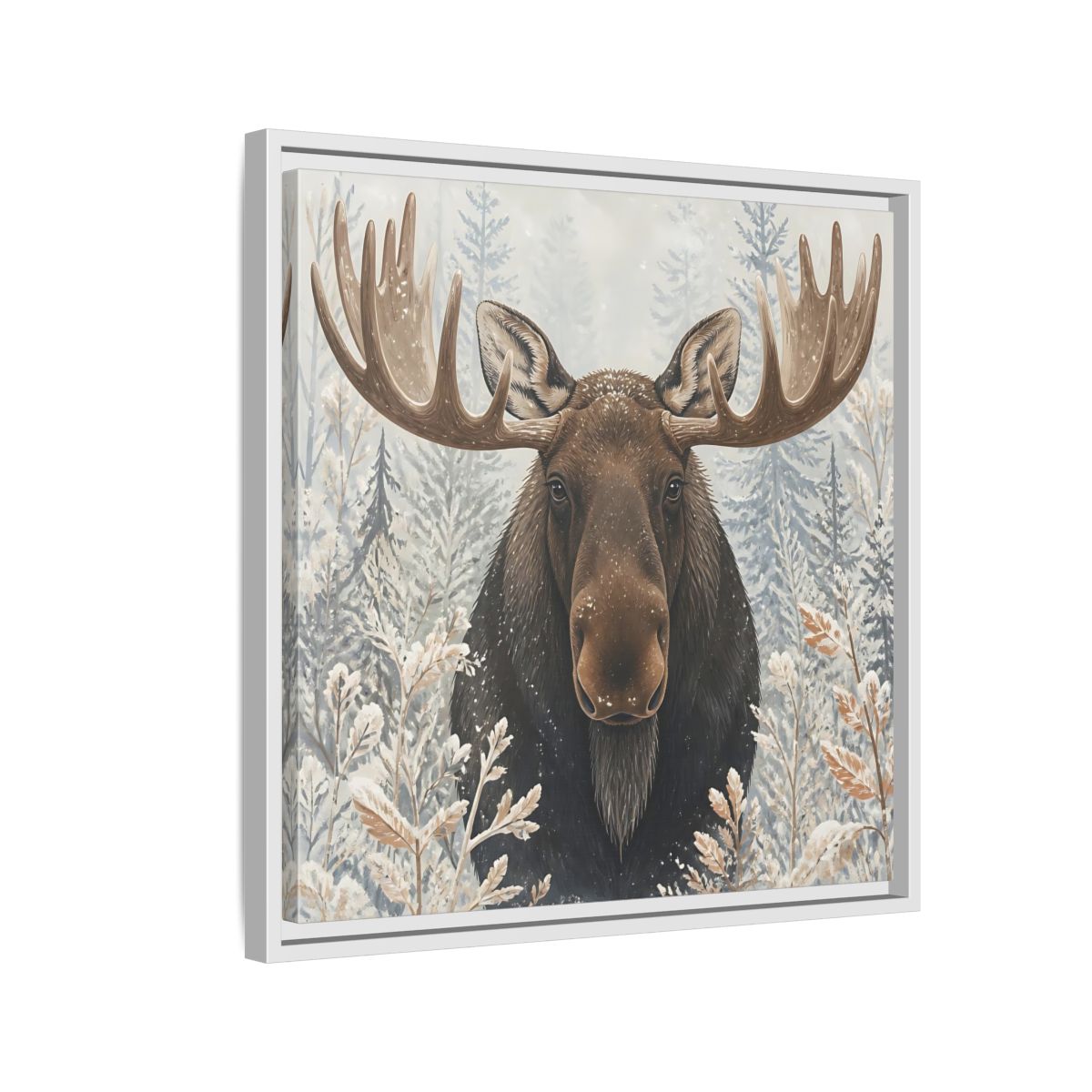 Side Mockup 10. Animals Moose Brown Moose shown as stretched canvas wall art