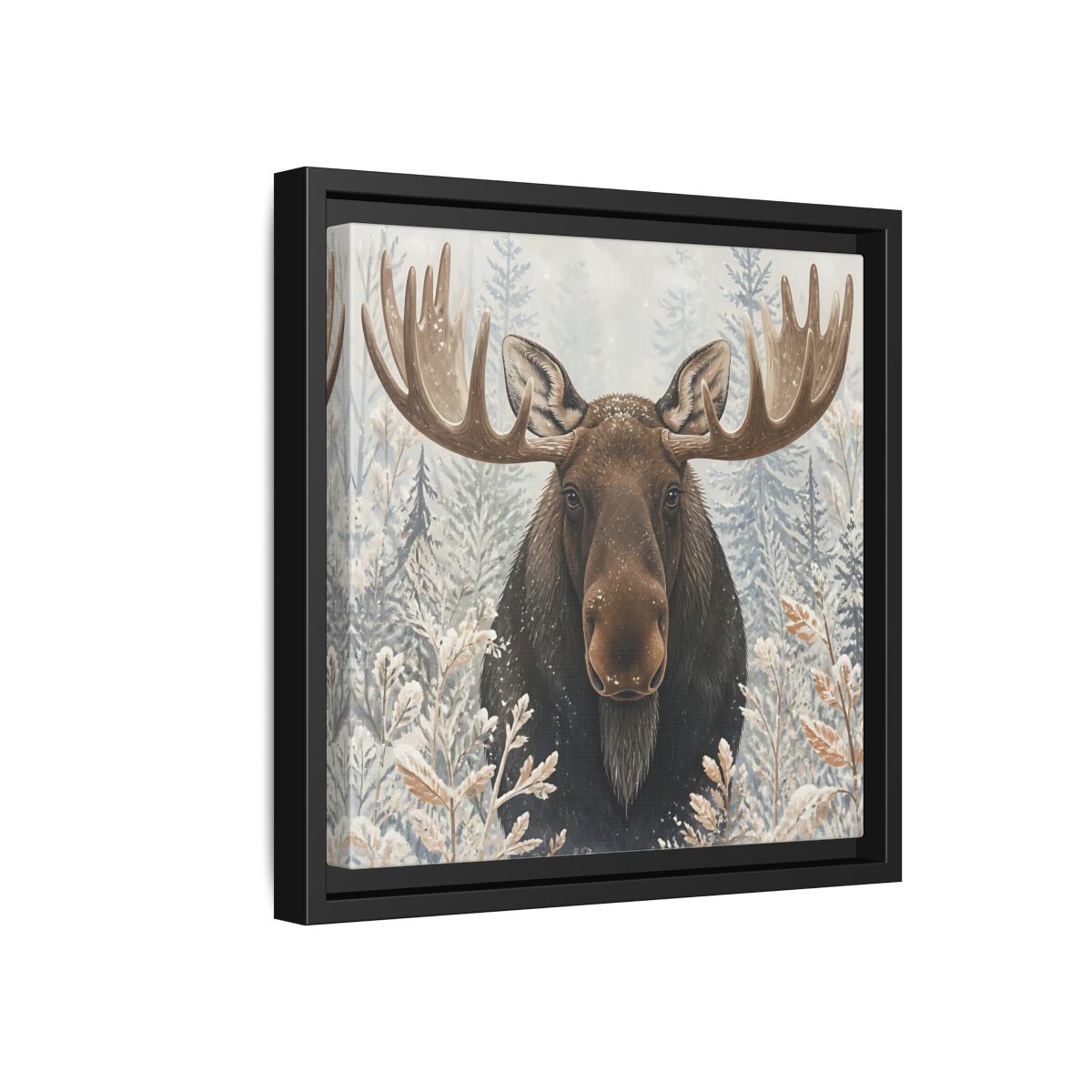 Side Mockup 18. Animals Moose Brown Moose shown as stretched canvas wall art