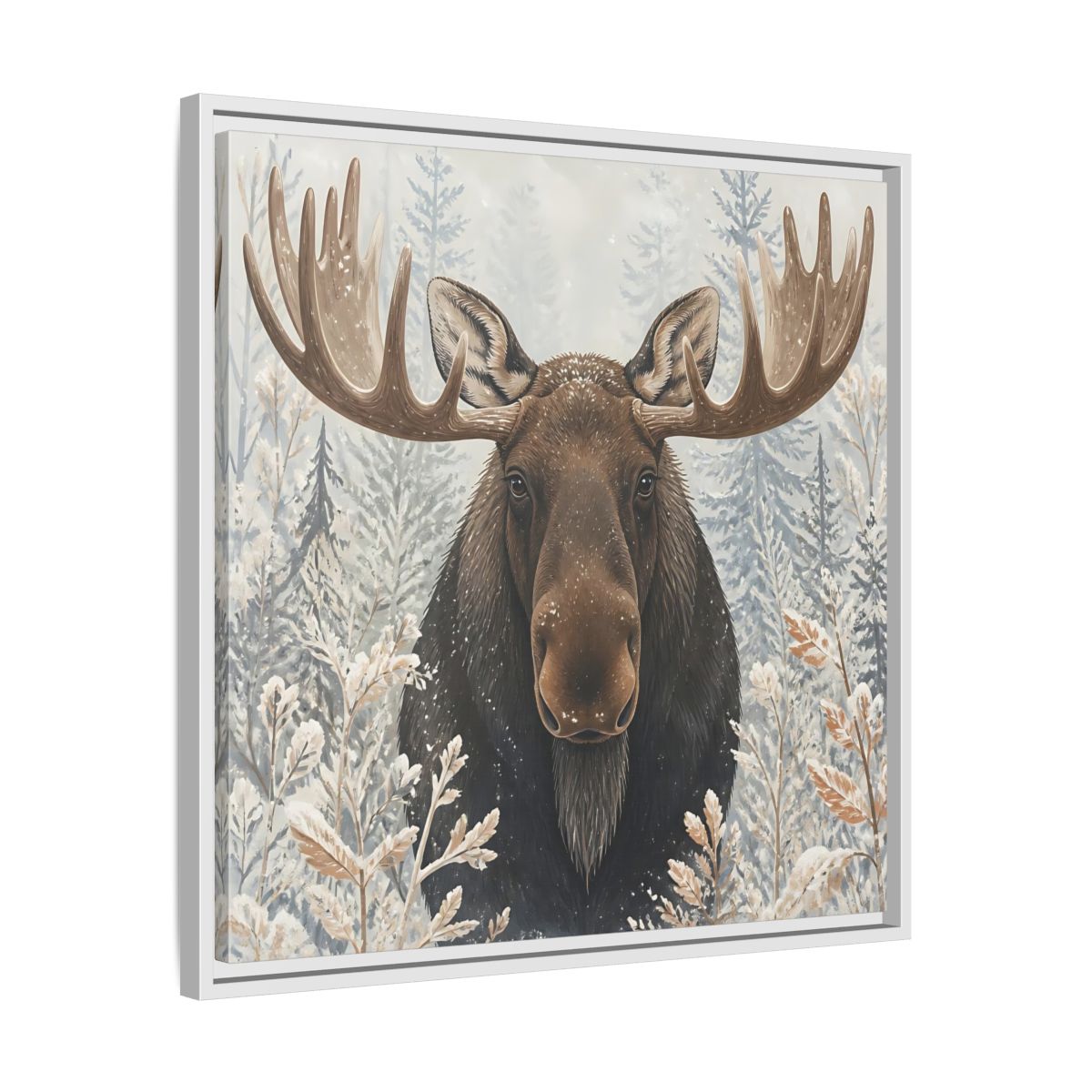 Side Mockup 26. Animals Moose Brown Moose shown as stretched canvas wall art