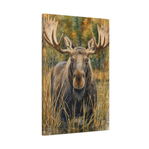 Main Mockup. Animals Moose Brown Moose Art shown as stretched canvas wall art