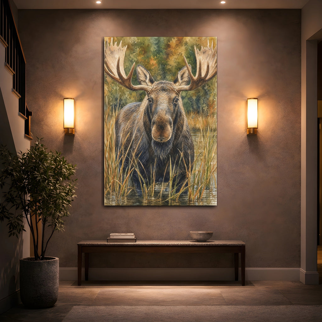 Mockup 2. Animals Moose Brown Moose Art shown as stretched canvas wall art
