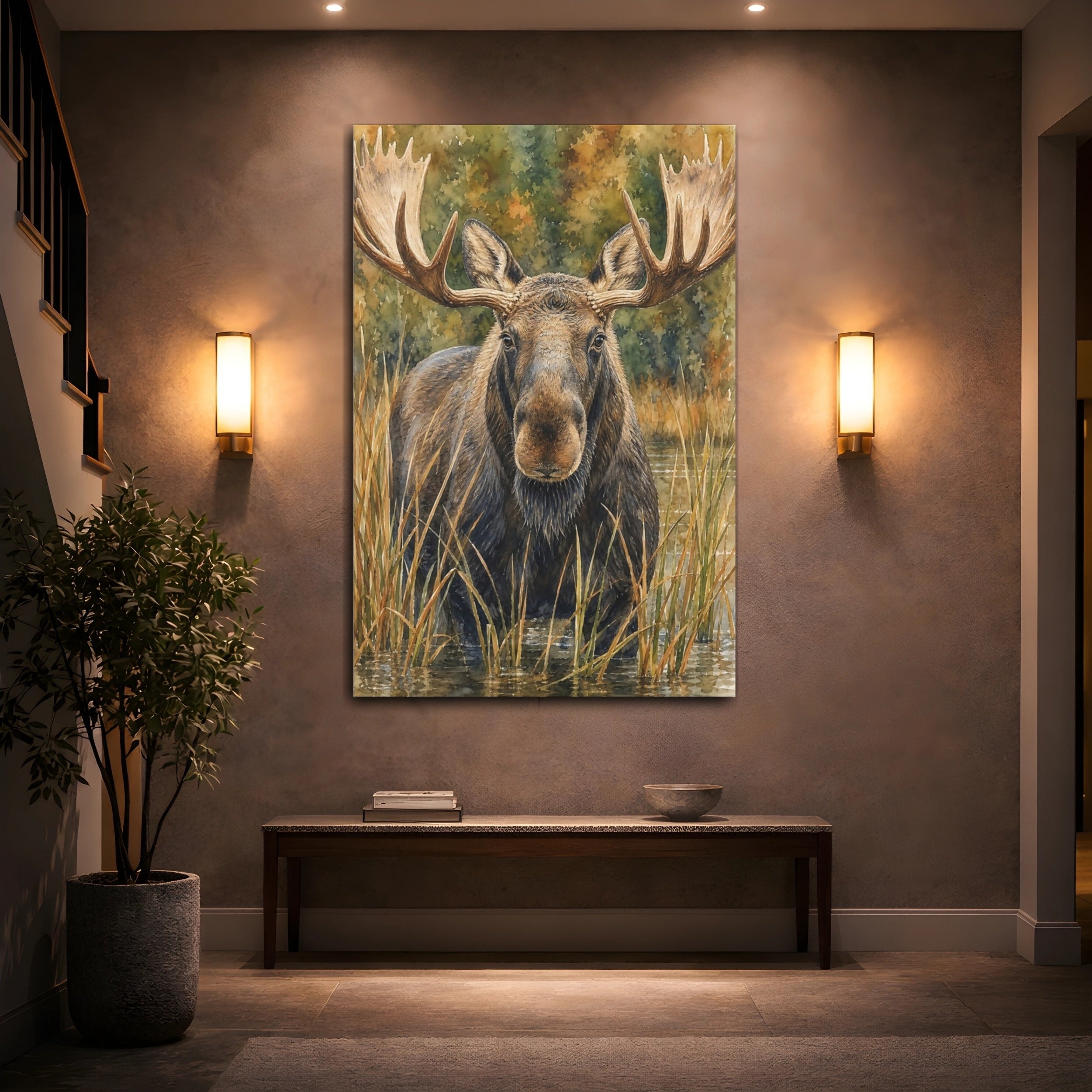 Mockup 2. Animals Moose Brown Moose Art shown as stretched canvas wall art