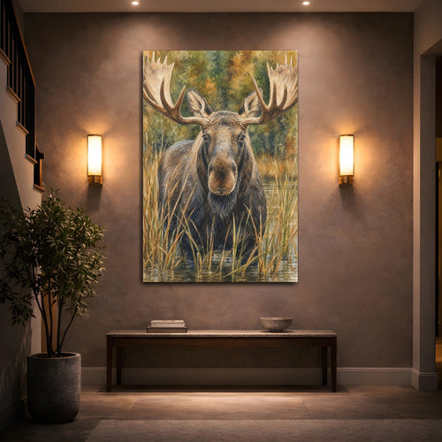 Mockup 2. Animals Moose Brown Moose Art shown as stretched canvas wall art