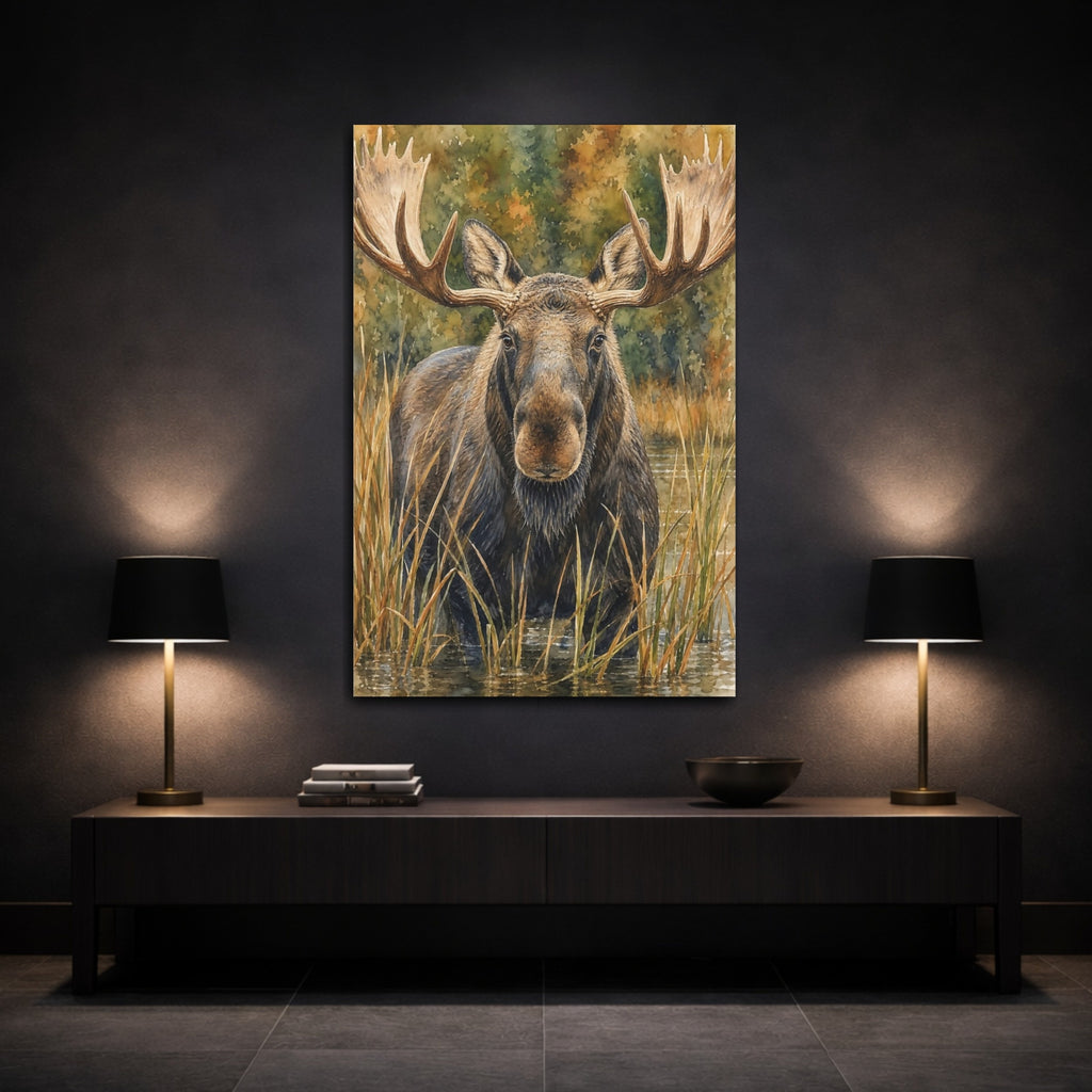 Mockup 3. Animals Moose Brown Moose Art shown as stretched canvas wall art