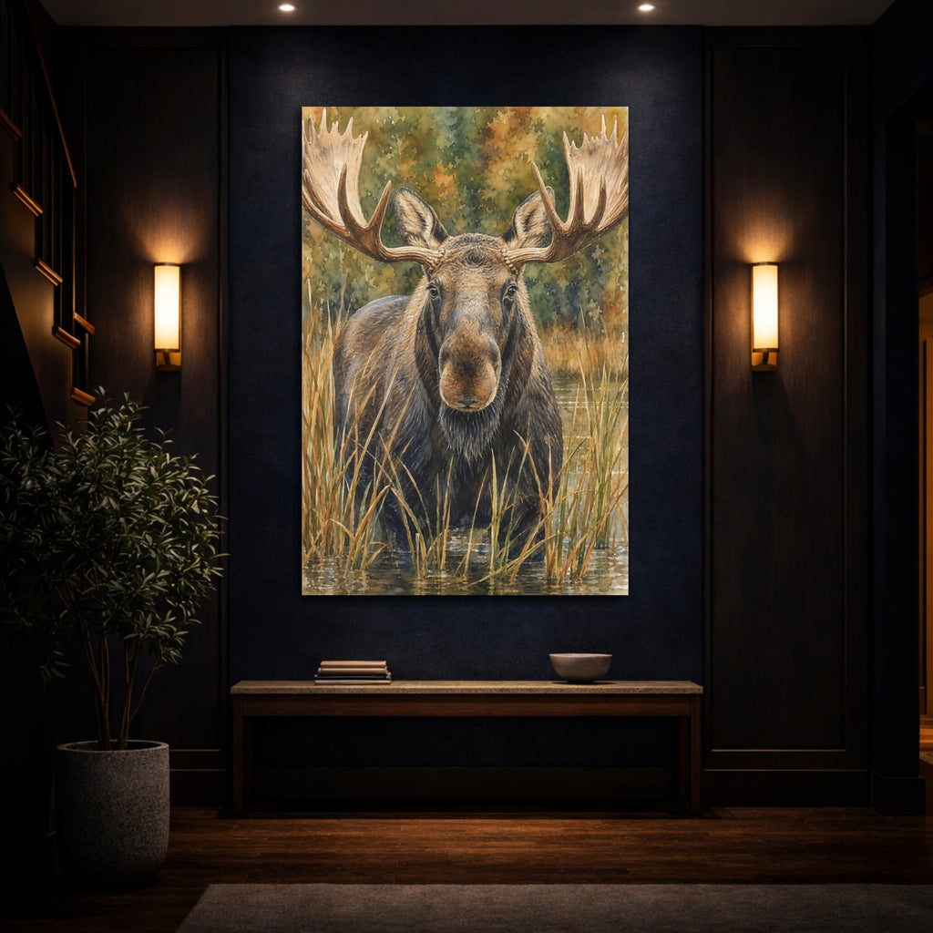 Mockup 4. Animals Moose Brown Moose Art shown as stretched canvas wall art