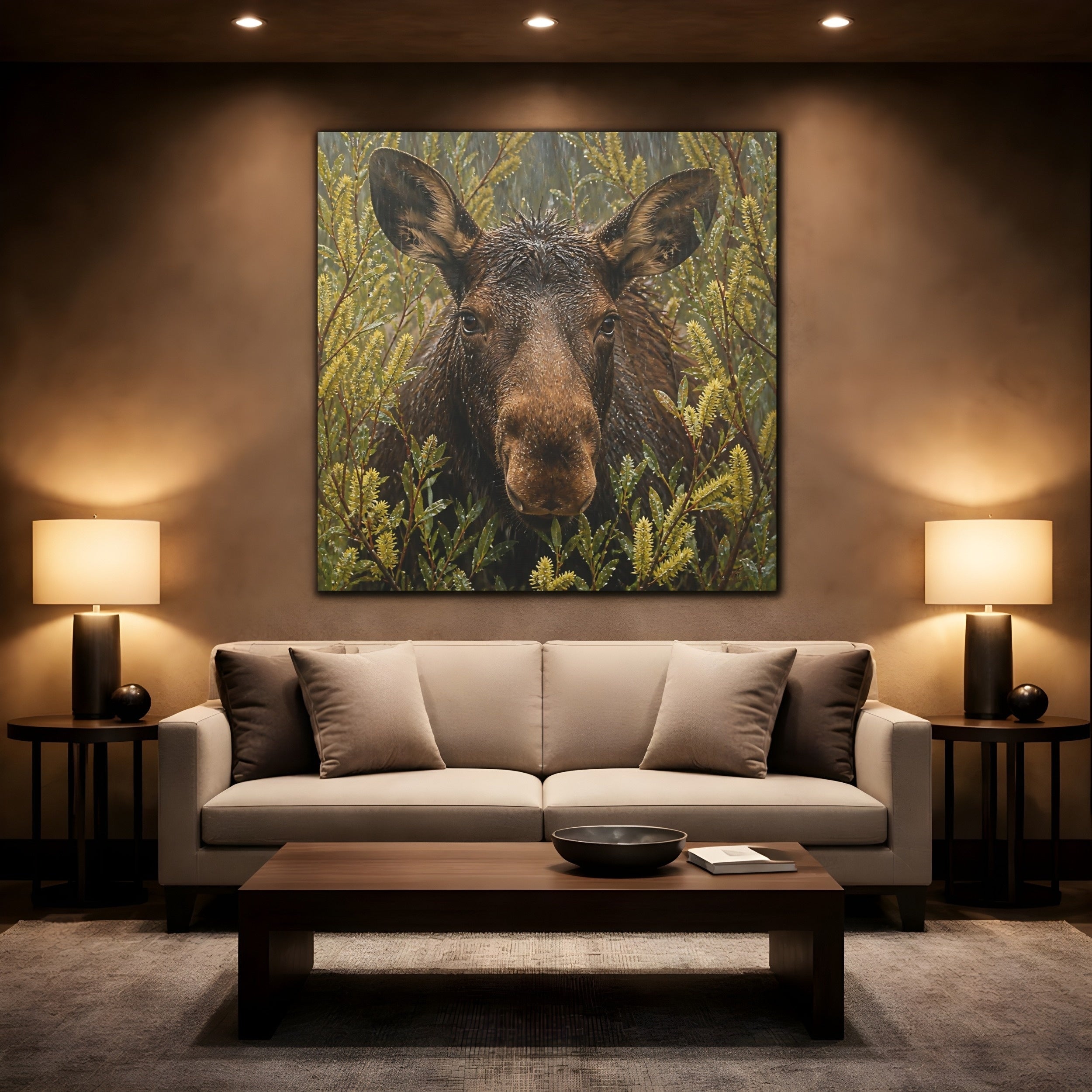 Mockup 2. Animals Moose Brown Moose shown as stretched canvas wall art