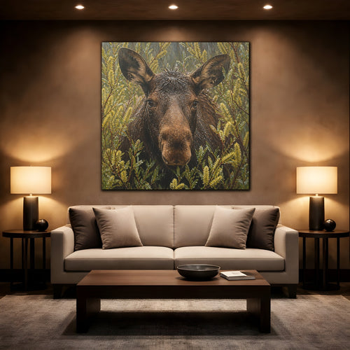 Mockup 2. Animals Moose Brown Moose shown as stretched canvas wall art