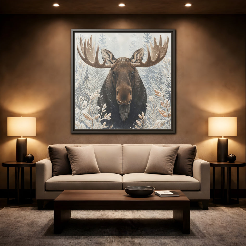 Mockup 2. Animals Moose Brown Moose shown as stretched canvas wall art