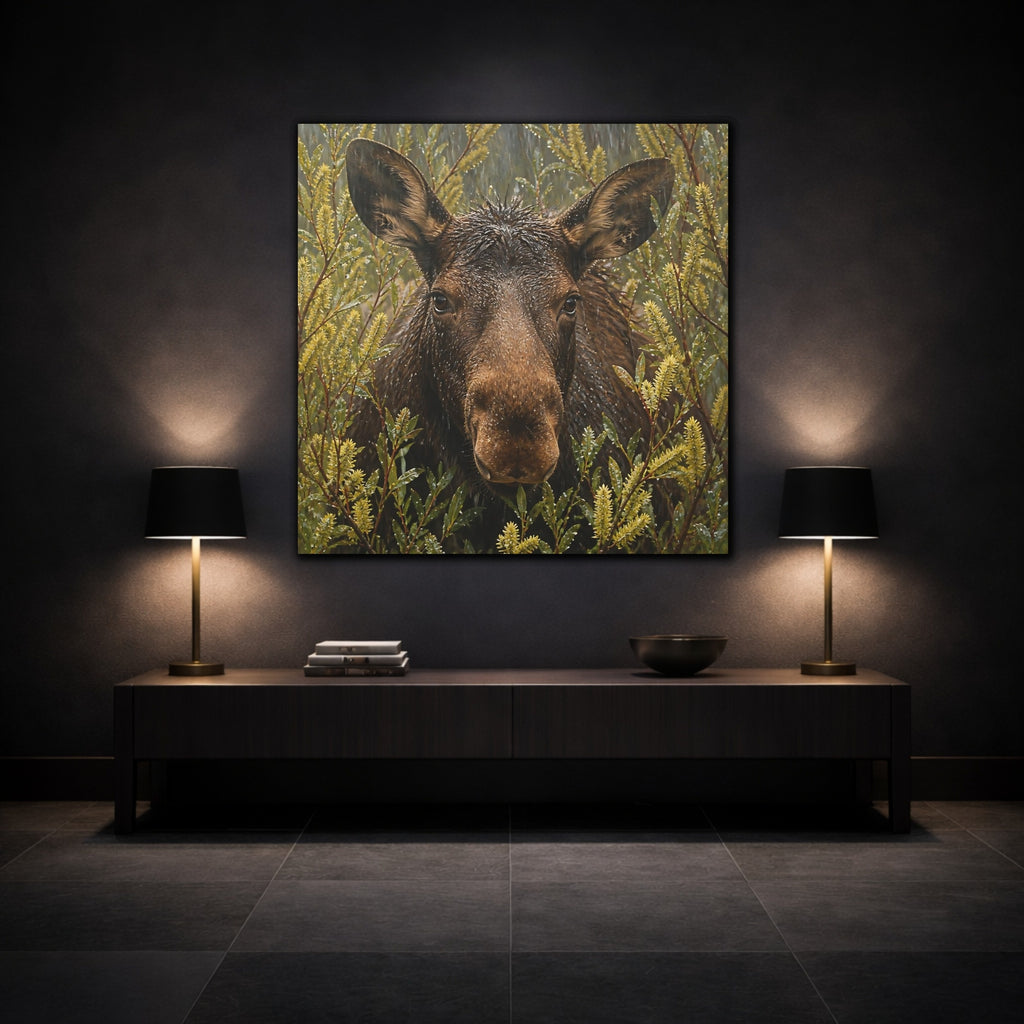 Mockup 3. Animals Moose Brown Moose shown as stretched canvas wall art