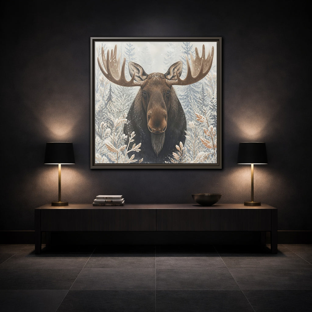 Mockup 3. Animals Moose Brown Moose shown as stretched canvas wall art