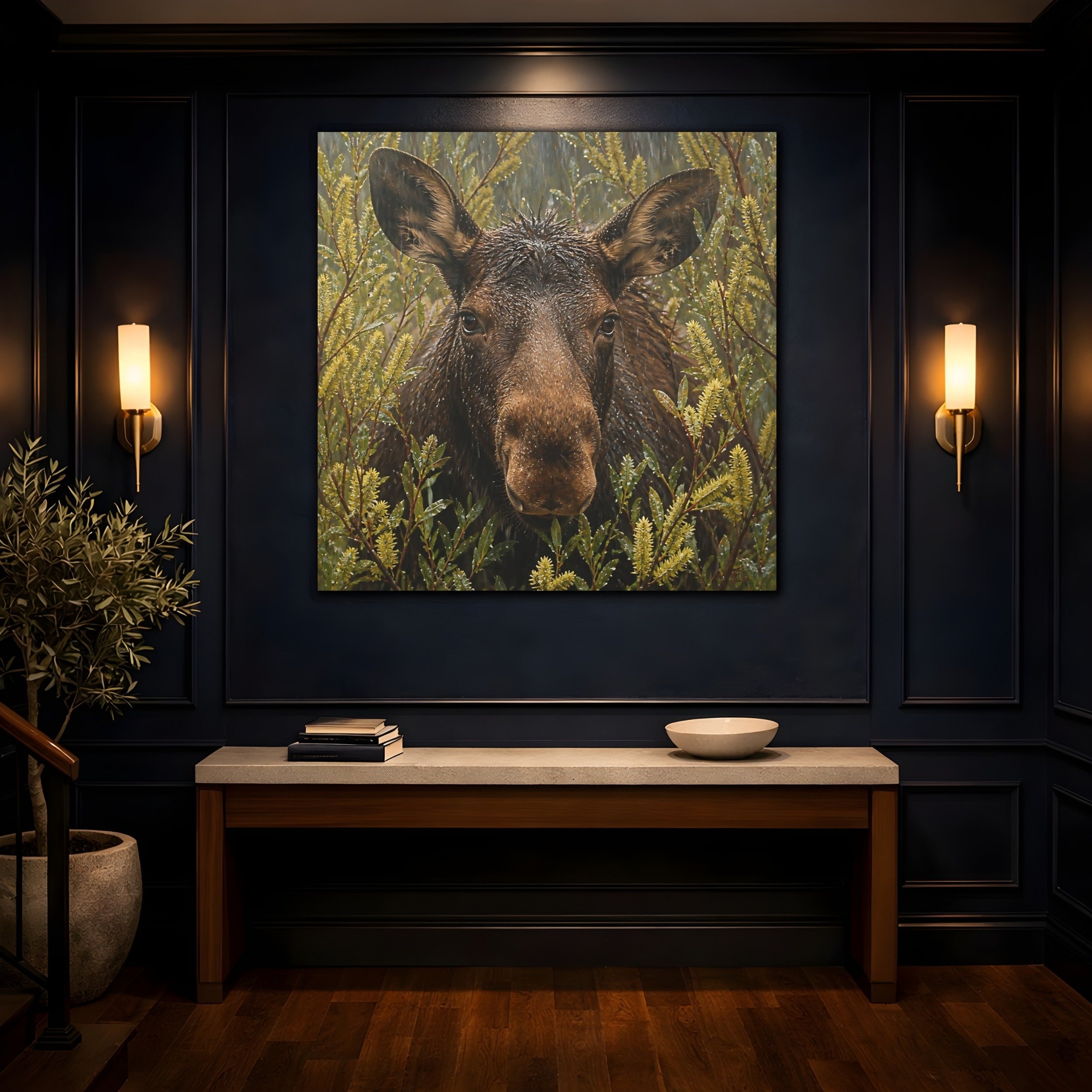 Mockup 4. Animals Moose Brown Moose shown as stretched canvas wall art