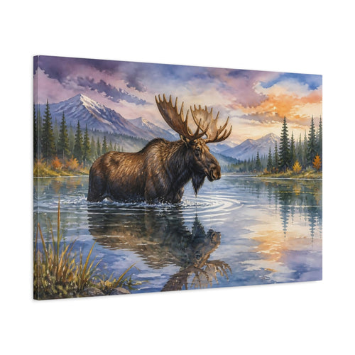 Main Mockup. Animals Moose Moose Wildlife Sunset shown as canvas print