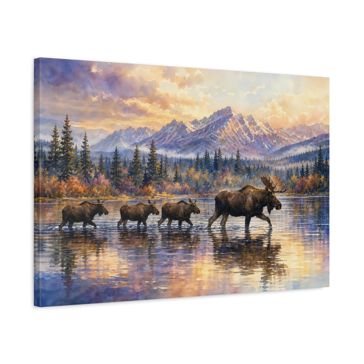 Side Mockup 2. Animals Moose Moose Sunset shown as canvas print