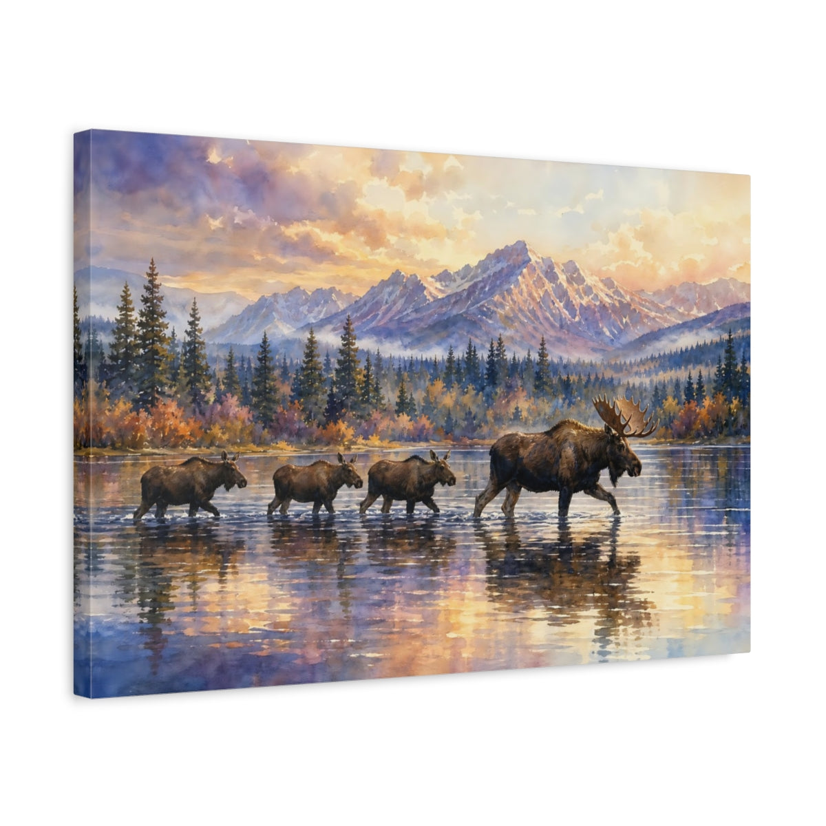 Side Mockup 3. Animals Moose Moose Sunset shown as canvas print