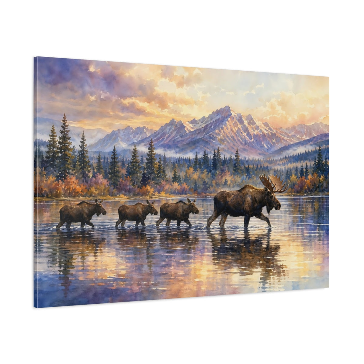 Side Mockup 1. Animals Moose Moose Sunset shown as canvas print