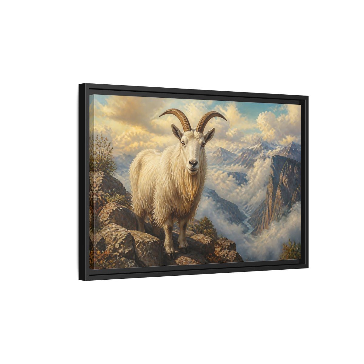 Side Mockup 3. Animals Mountain Goat White Mountain Goat shown as stretched canvas wall art
