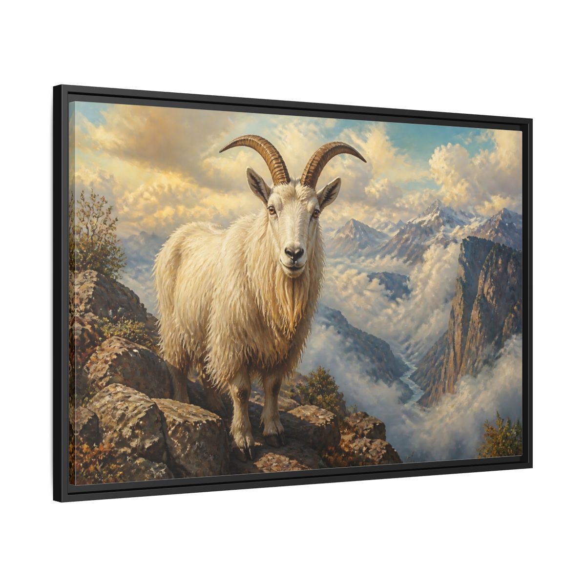 Side Mockup 13. Animals Mountain Goat White Mountain Goat shown as stretched canvas wall art
