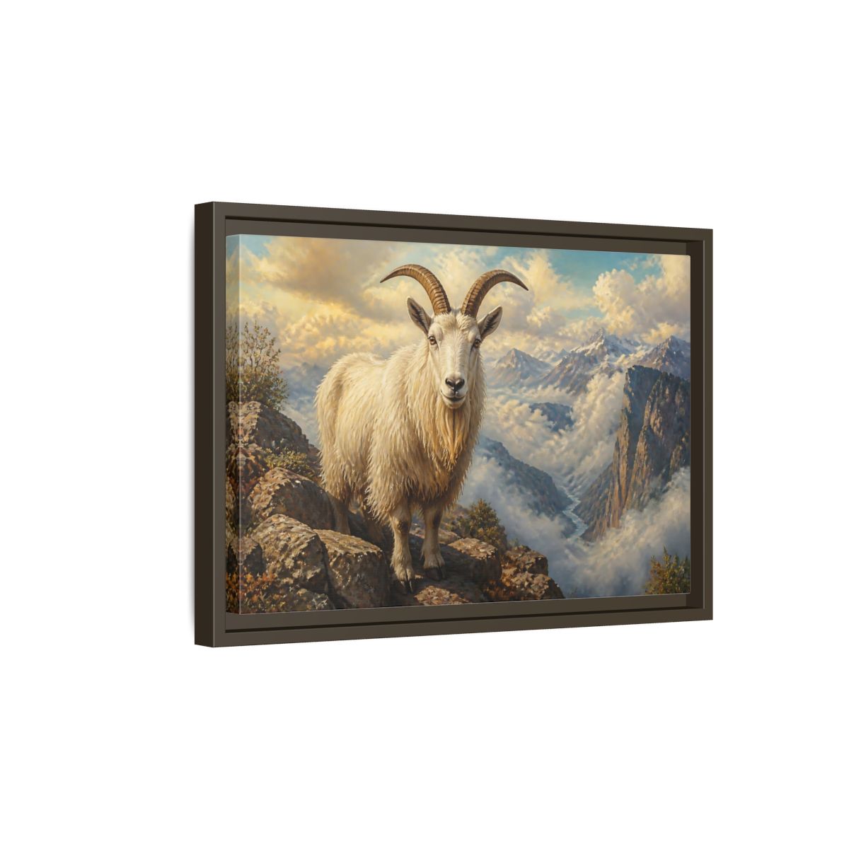 Side Mockup 5. Animals Mountain Goat White Mountain Goat shown as stretched canvas wall art