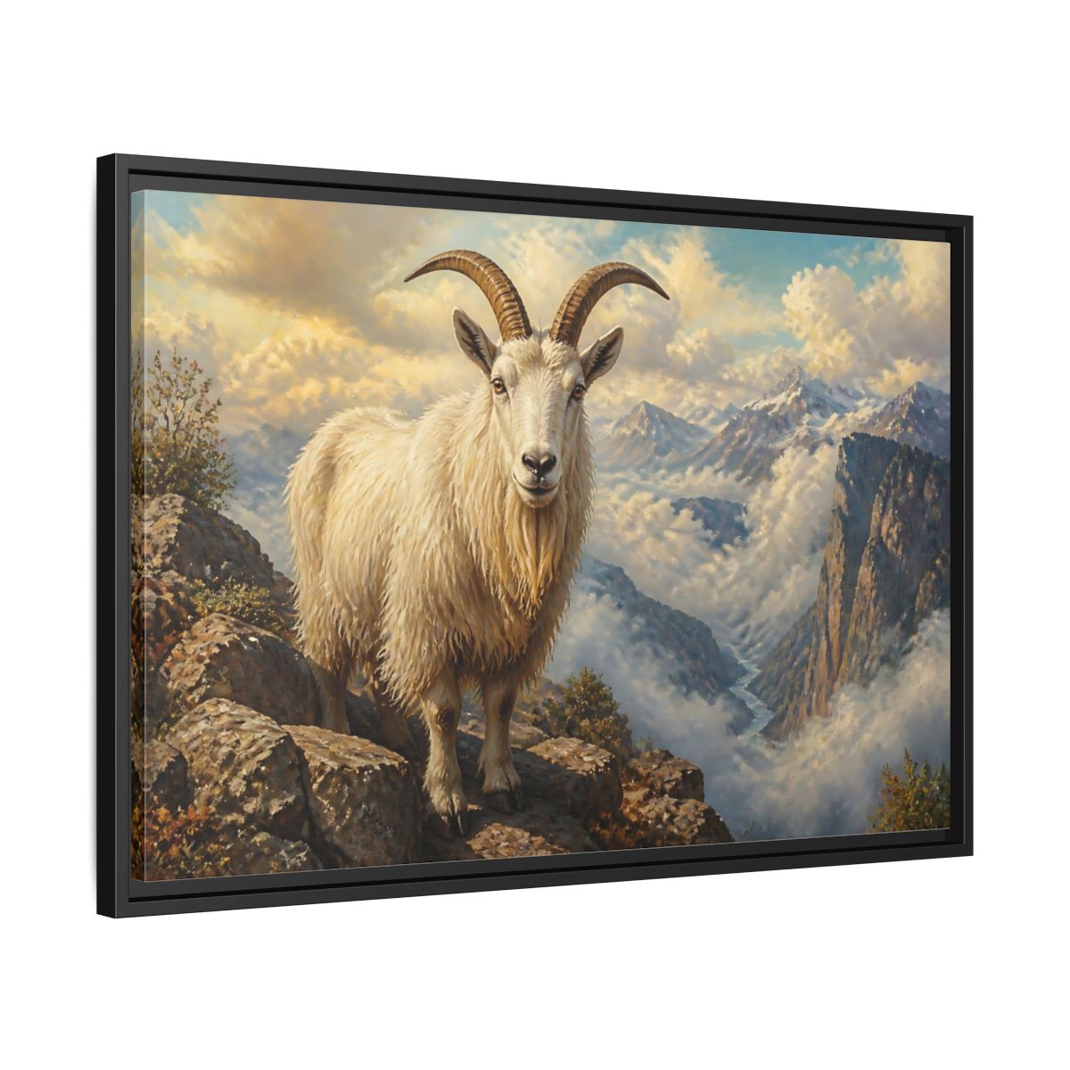 Side Mockup 14. Animals Mountain Goat White Mountain Goat shown as stretched canvas wall art