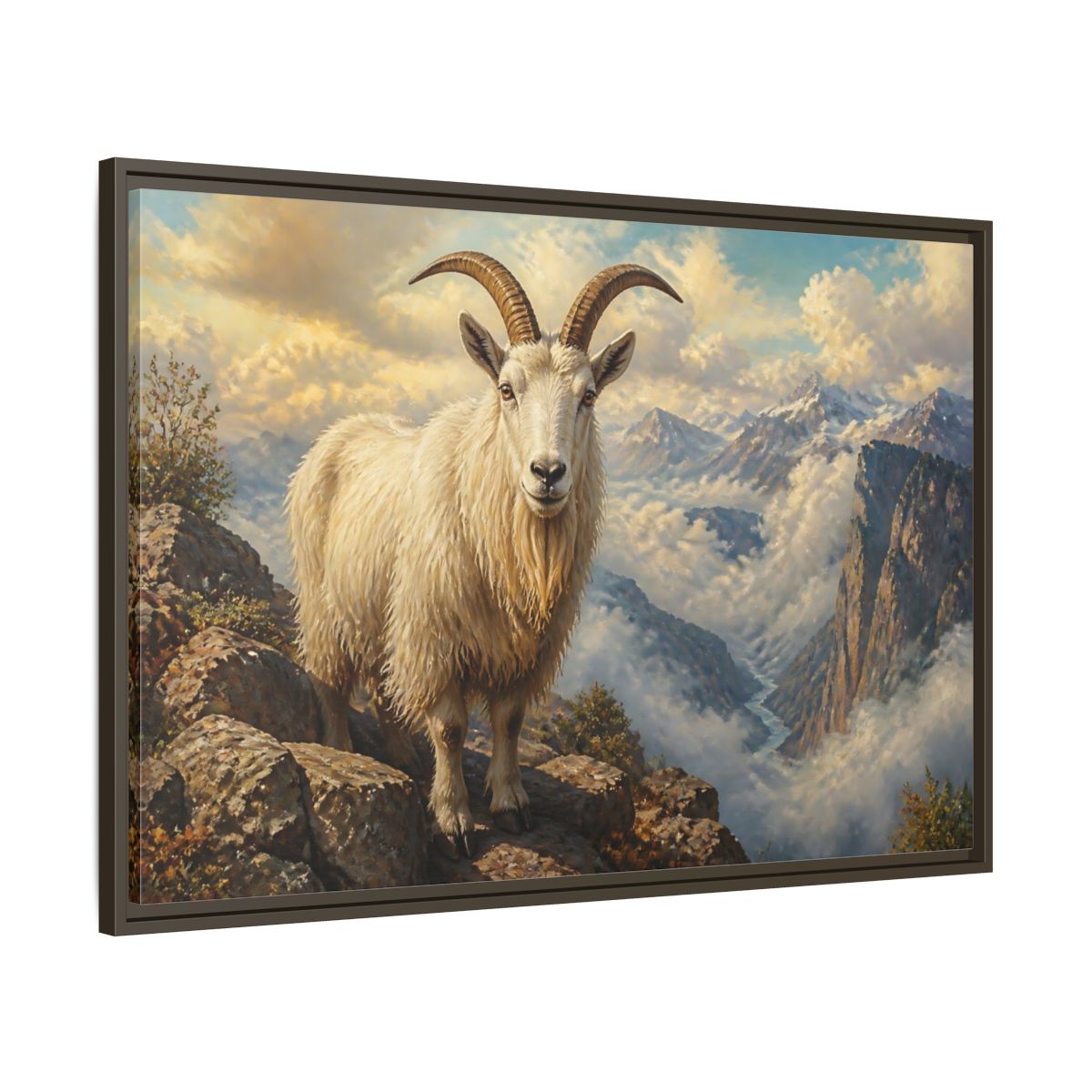 Main Mockup. Animals Mountain Goat White Mountain Goat shown as stretched canvas wall art