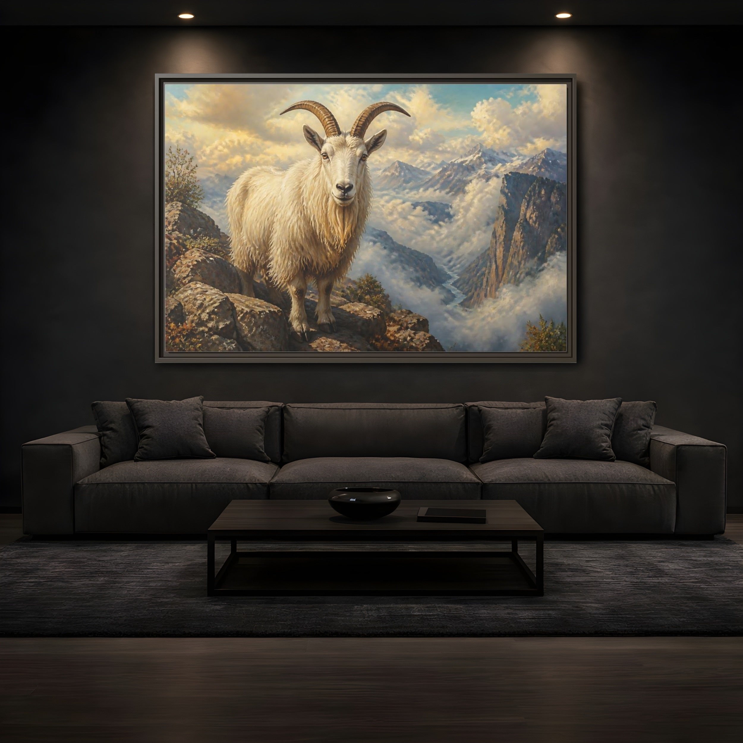 Mockup 3. Animals Mountain Goat White Mountain Goat shown as stretched canvas wall art
