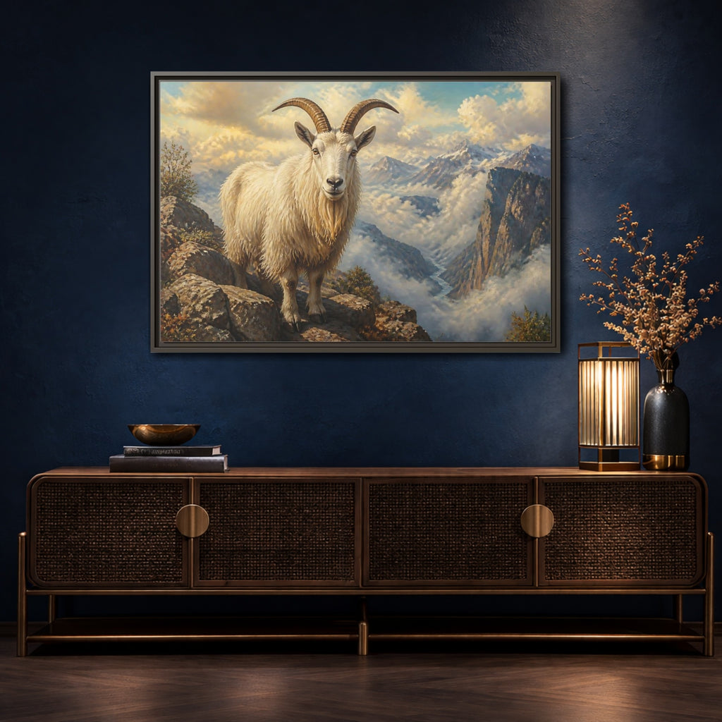 Mockup 4. Animals Mountain Goat White Mountain Goat shown as stretched canvas wall art