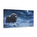 Side Mockup 3. Animals Musk Ox Blue Winter Animal shown as stretched canvas wall art