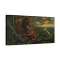 Side Mockup 3. Animals Orangutans Orange Green shown as stretched canvas wall art