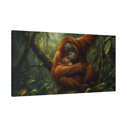 Main Mockup. Animals Orangutans Orangutan Family shown as stretched canvas wall art