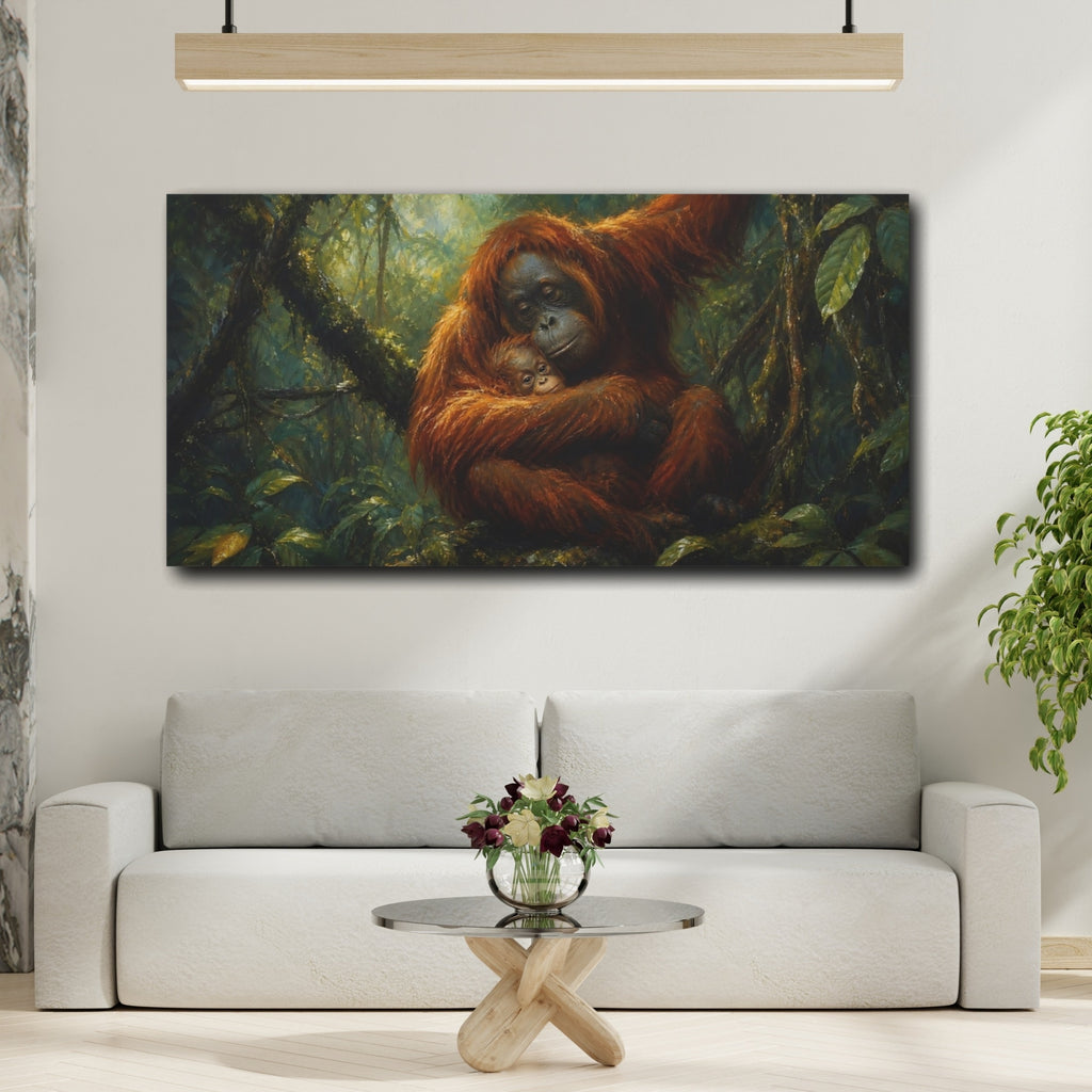 Mockup 2. Animals Orangutans Orangutan Family shown as stretched canvas wall art