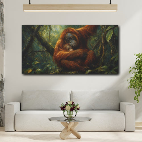 Mockup 2. Animals Orangutans Orangutan Family shown as stretched canvas wall art