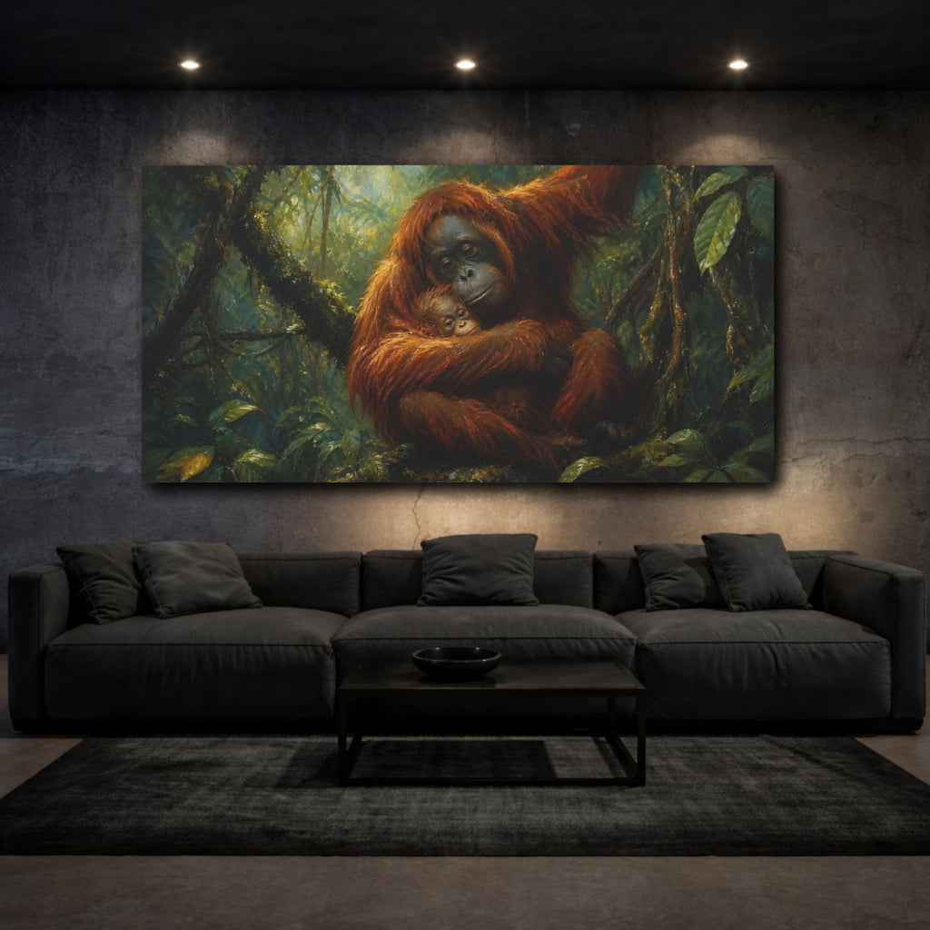 Mockup 3. Animals Orangutans Orangutan Family shown as stretched canvas wall art