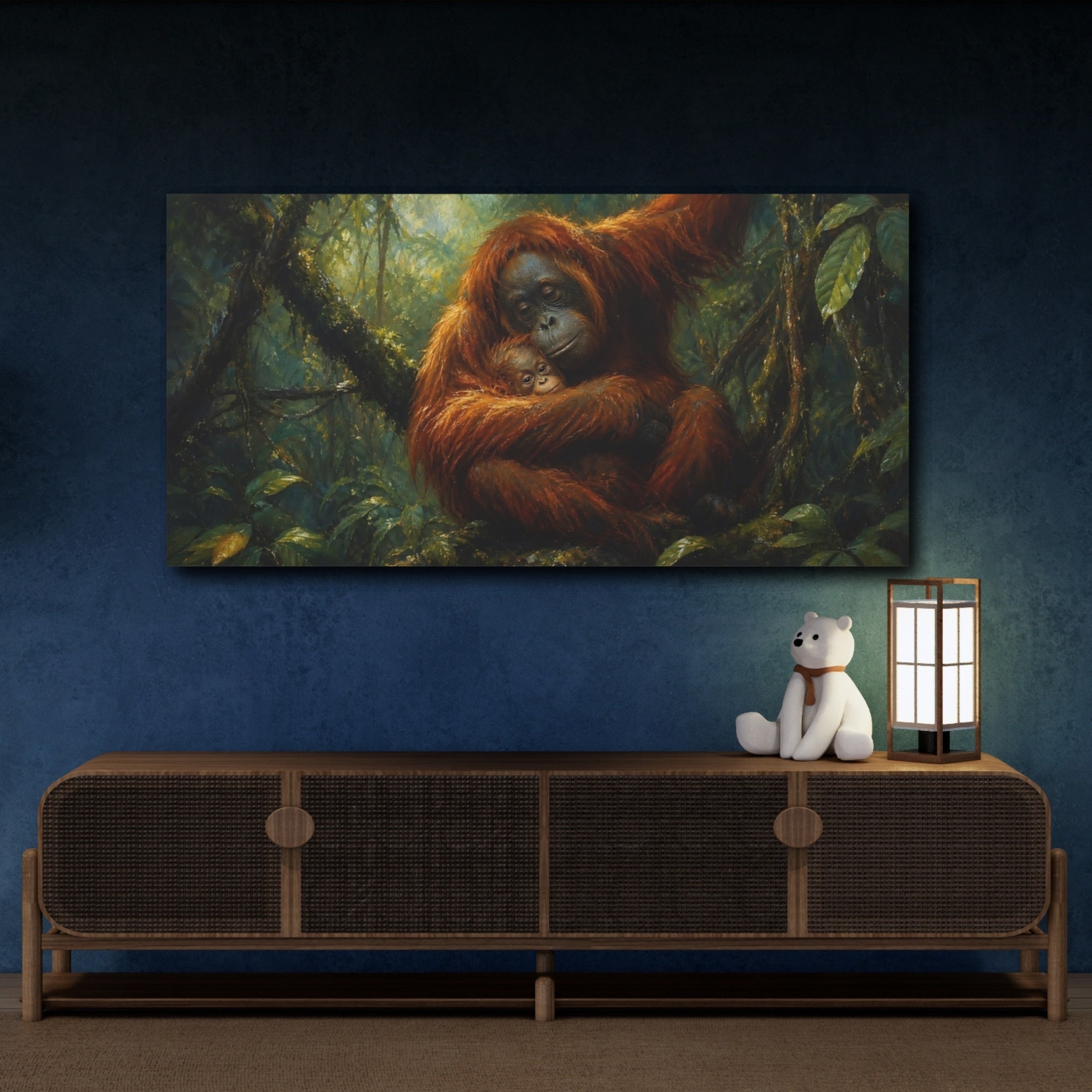 Mockup 4. Animals Orangutans Orangutan Family shown as stretched canvas wall art