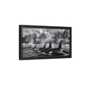 Side Mockup 8. Animals Orcas Monochrome Orcas shown as stretched canvas wall art
