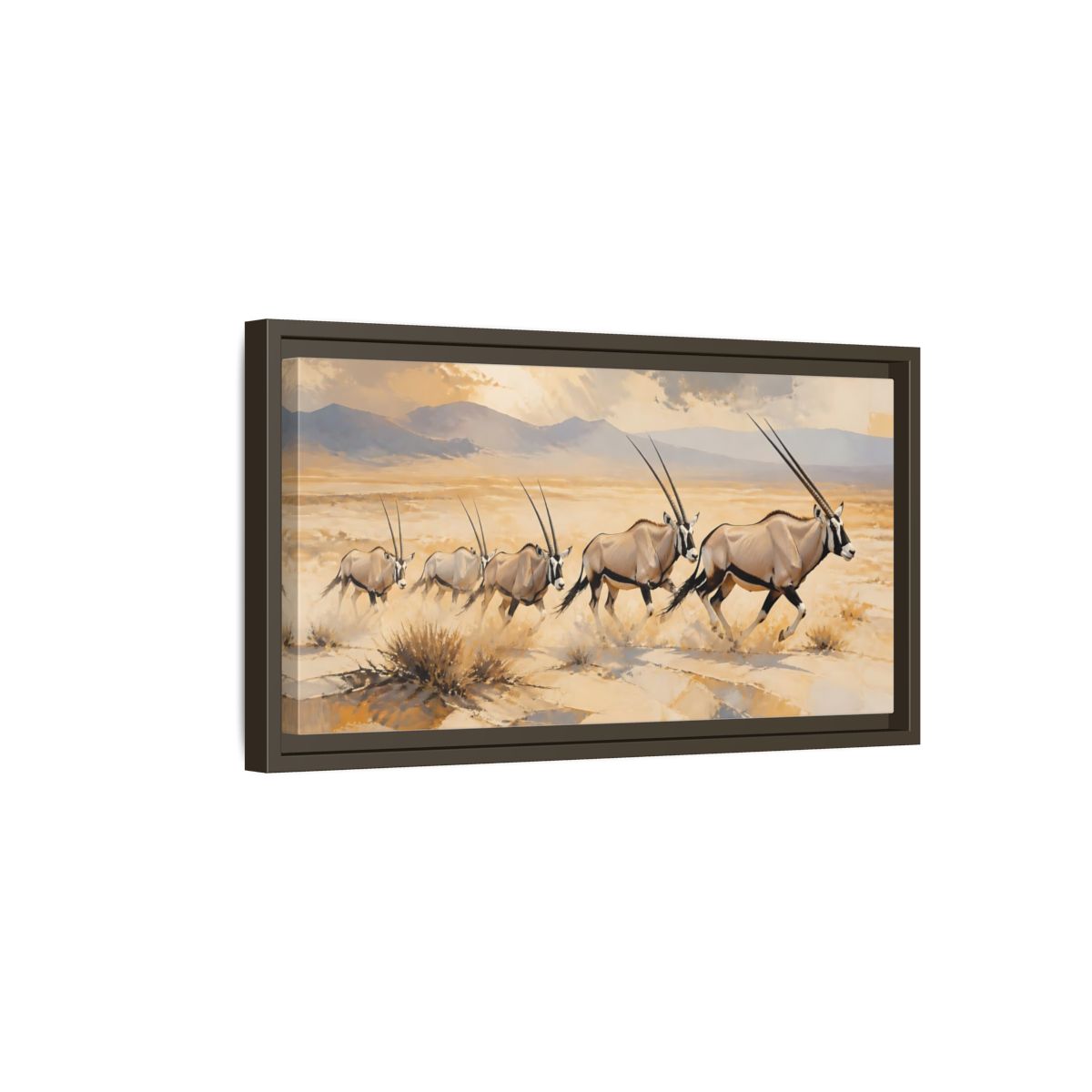 Side Mockup 7. Animals Oryx Brown And Gold Oryx shown as stretched canvas wall art