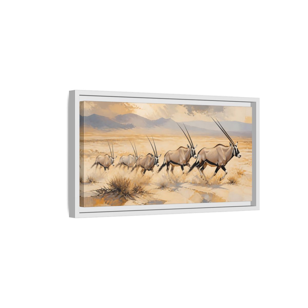 Side Mockup 6. Animals Oryx Brown And Gold Oryx shown as stretched canvas wall art