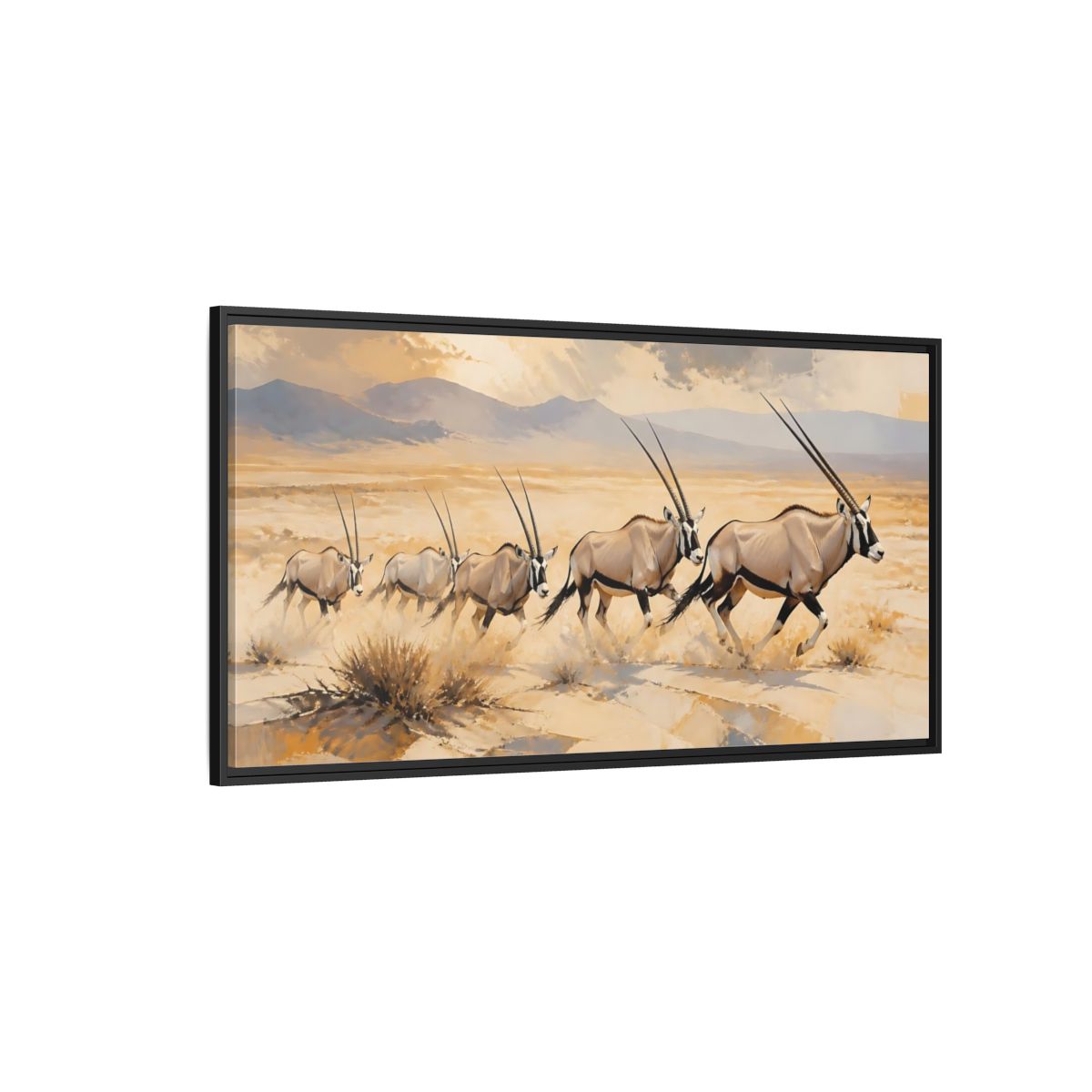 Side Mockup 5. Animals Oryx Brown And Gold Oryx shown as stretched canvas wall art