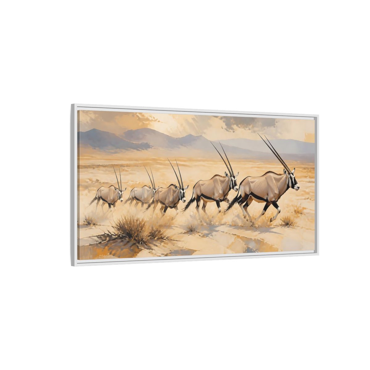 Side Mockup 3. Animals Oryx Brown And Gold Oryx shown as stretched canvas wall art