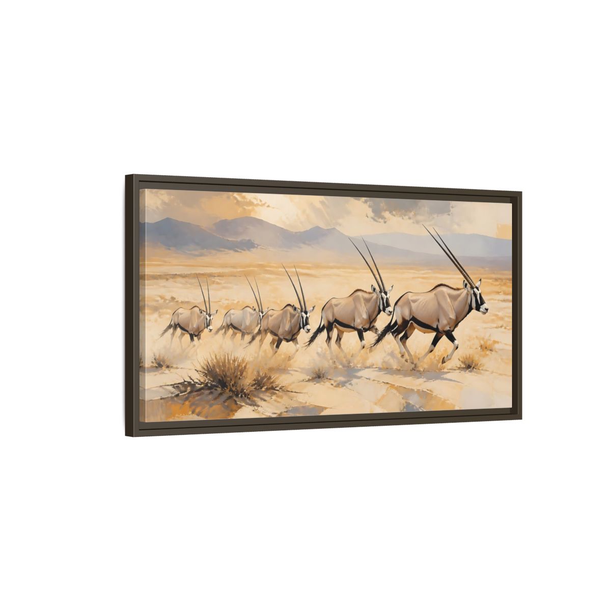 Main Mockup. Animals Oryx Brown And Gold Oryx shown as stretched canvas wall art
